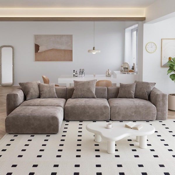 Corduroy modular sofa グレージュ 定価93,000円　左側 J&E Home 141.7 in Wide Square Arm Corduroy Oversized Modular Sofa