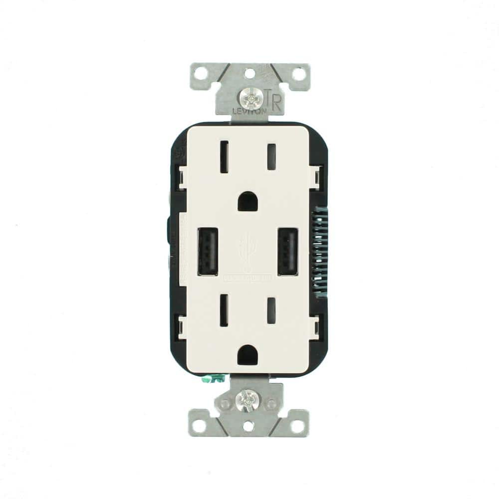 White Tamper Resistant Duplex Outlet with USB Ports