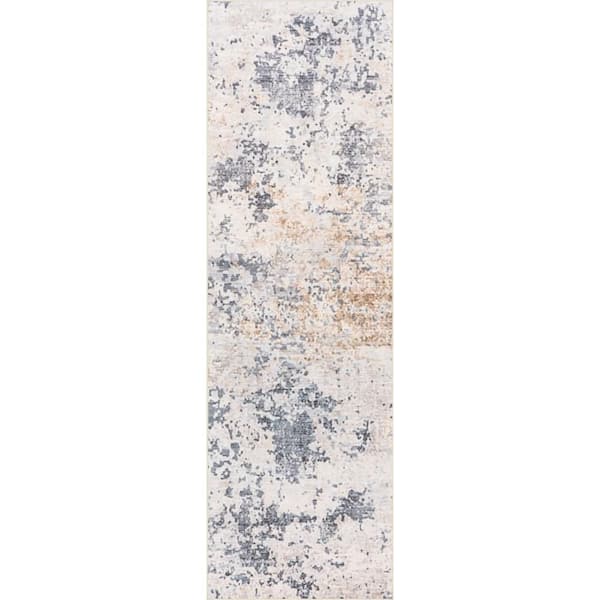 Makenzie SplashGuard Modern Abstract Machine Washable Area Ivory 3 ft. x 12 ft. Indoor Runner Rug