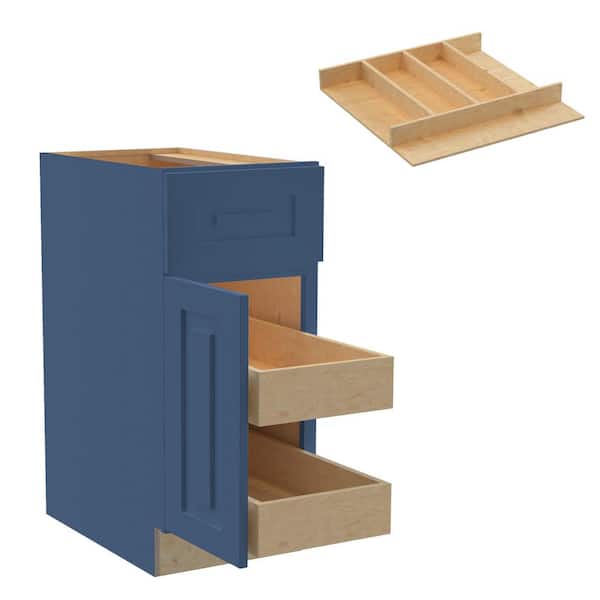 Home Decorators Collection Grayson 15 in. W x 24 in. D x 34.5 in. H Assembled Plywood Base Kitchen Cabinet in Mythic Blue with 2ROT Utility LH