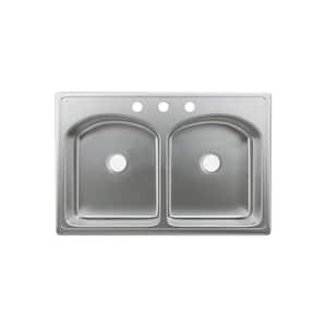 Stainless Steel 33 in. Double Bowl , Drop-In Kitchen Sink