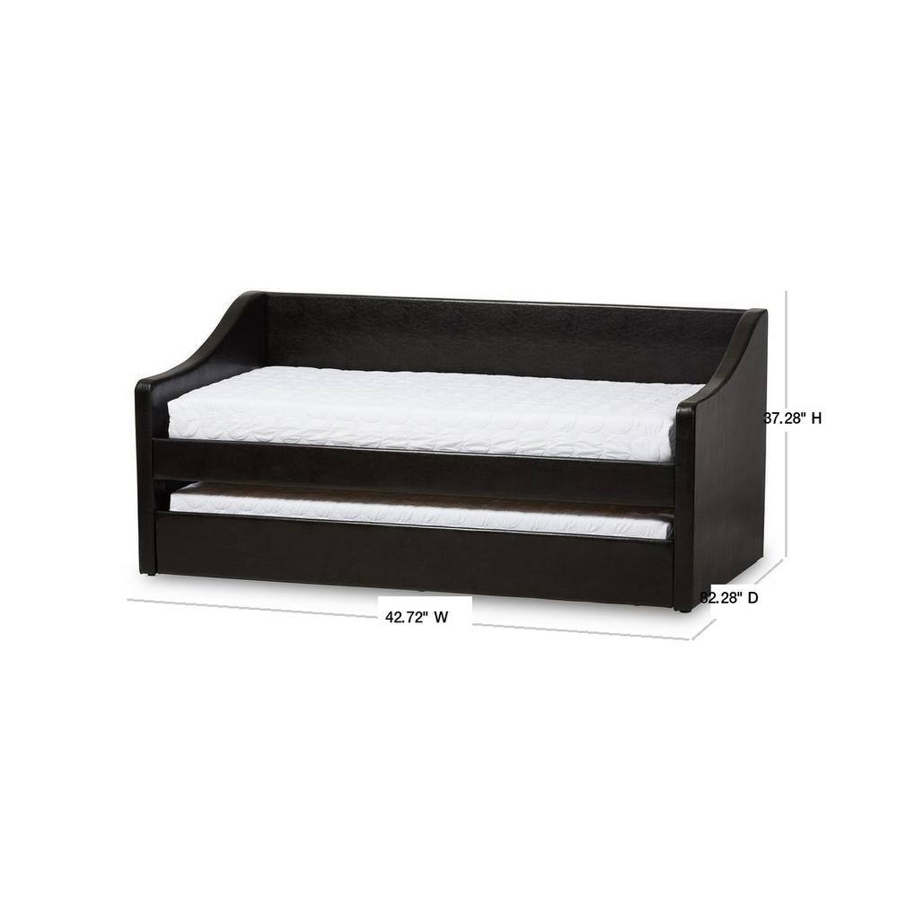 Twin Black Faux Leather Upholstered Daybed with Trundle