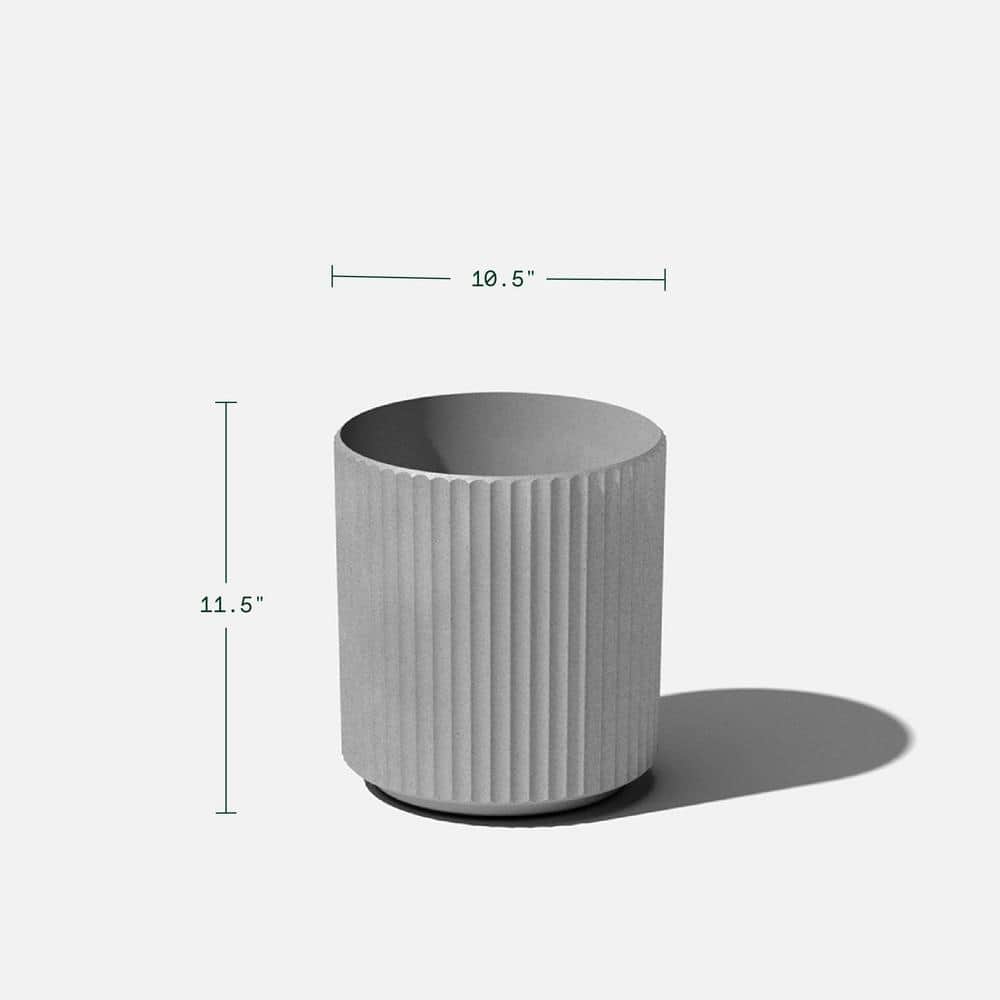 Gray Fluted Plastic-Concrete Round Planter, 11.5" H