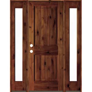 58 in. x 80 in. Rustic Alder Square Red Chestnut Stained Wood V-Groove Right Hand Single Prehung Front Door
