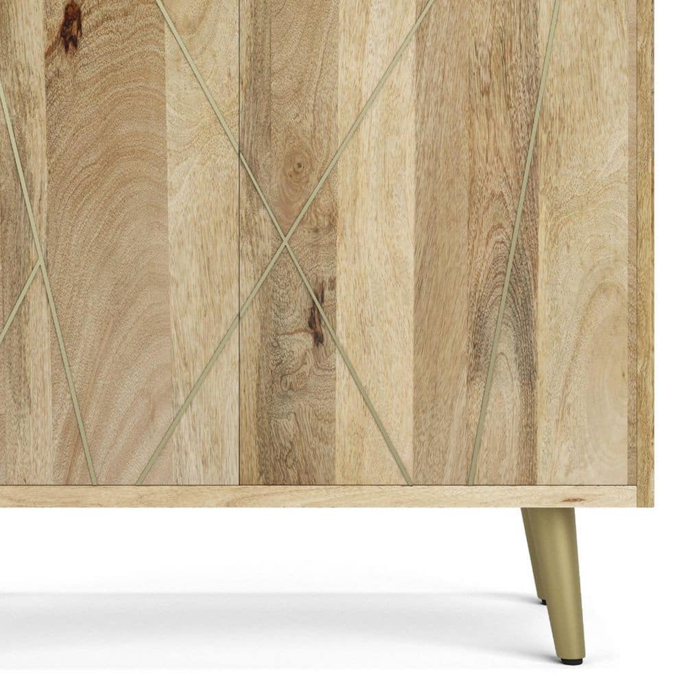 Natural Mango Wood 72" Contemporary Bookcase with Brass Inlay