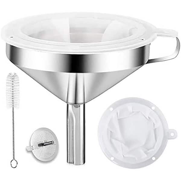304 Stainless Steel Kitchen Funnel Food Funnel Set with Strainer and 200 Mesh Filter for Oil Coffee Canning