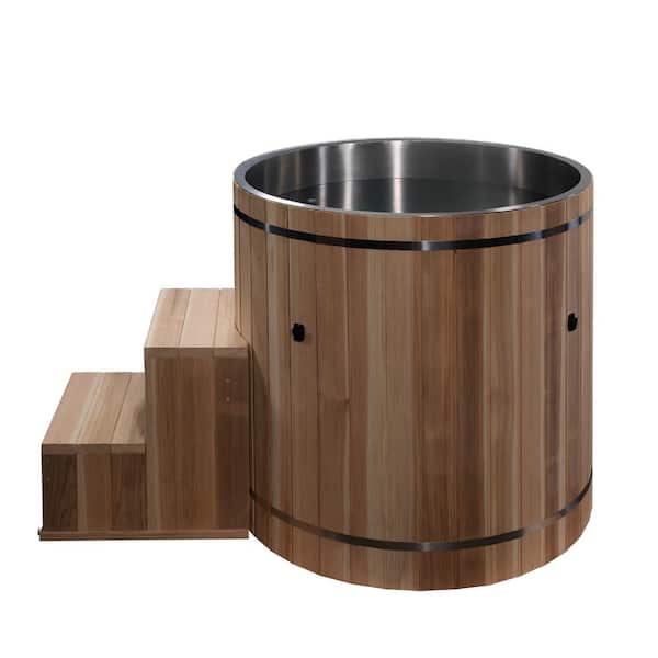 Maxxus Dynamic Series 1 Person 1 Jet Cold Plunge Tub, Chills and Heats 42" Round Cedar w/ Steel Inside Ozone System with Cover