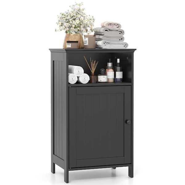 16 in. W x 12 in. D x 28 in. H Black Freestanding Bathroom Linen Cabinet with Adjustable Shelf