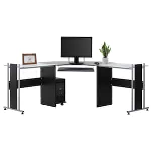 68.9 in. Black Wooden L-Shaped Computer Desk with Slide-Out Keyword Tray