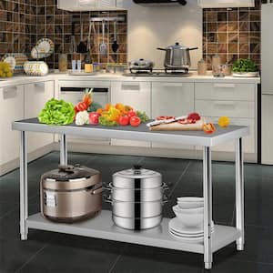 Stainless Steel Prep Table 60 x 24 x 34 in. Metal Worktable with Adjustable Undershelf Kitchen Prep Table