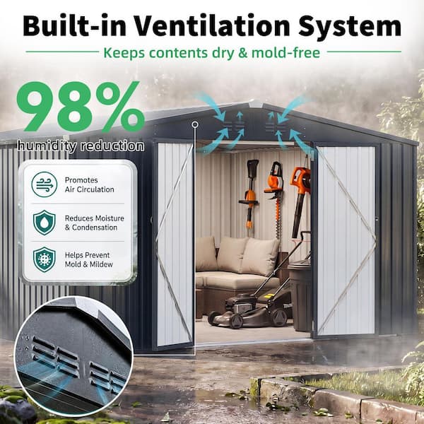 AECOJOY 12 ft. W x 16 ft. D Large Metal Outdoor Storage Shed with