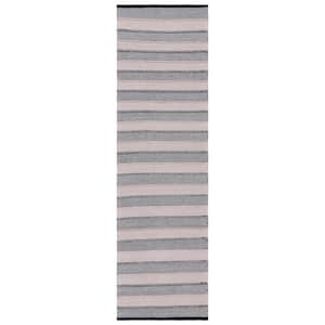 Striped Kilim Ivory Black 2 ft. x 8 ft. Striped Runner Rug