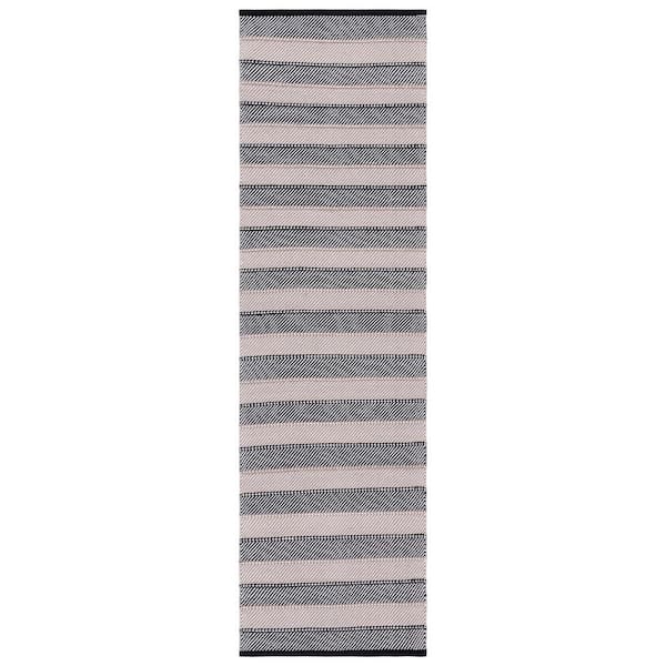 Striped Kilim Ivory Black 2 ft. x 8 ft. Striped Runner Rug