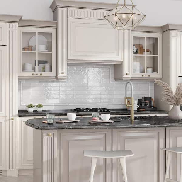 Chateau 1 in. x 8 in. White Ceramic Glossy Pencil Bullnose Tile Trim (0.556 sq. ft./case) (10-pack)