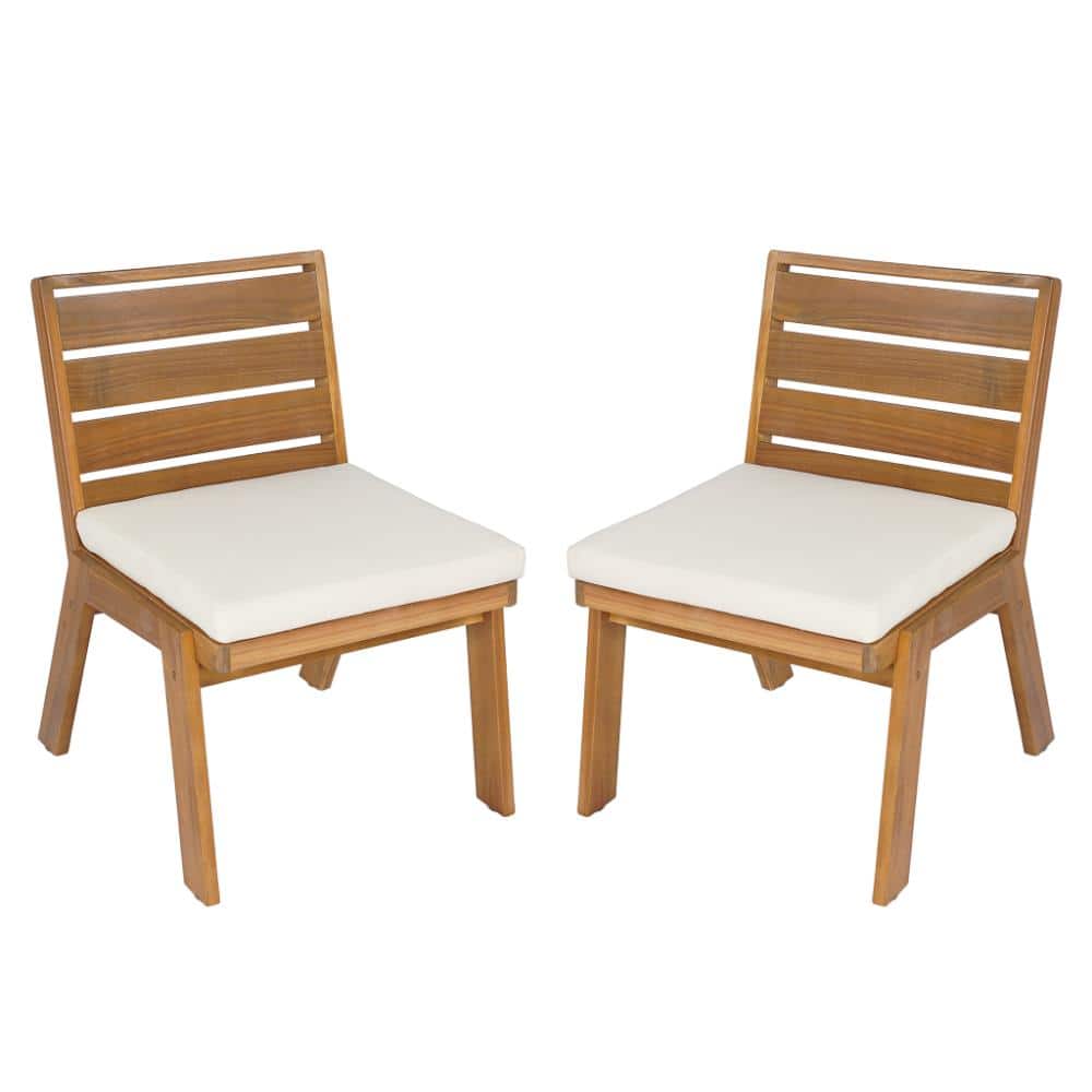 Brown Acacia Wood Patio Dining Chair with Beige Cushions Set of 2 price history on PriceWatchPro