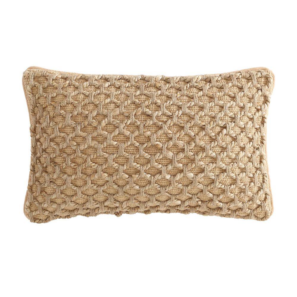 Jada Beige 12 in. x 20 in. Braided Jute Decorative Throw Pillow Cover