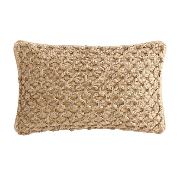 Jada Beige Geometric Zipper 12 in. x 20 in. Throw Pillow Cover