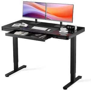 47 in. W Standing Desk Black Glass Panel Standing Desks Adjust from 27.6 in. to 45.3 in. Height Stand up Desk