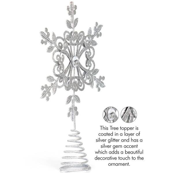 Ornativity Silver Star Tree Topper - Christmas Glitter Silver Star