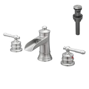 Classic 8 in. Widespread Double Handle Brass Bathroom Faucet with Pop Up Drain and Water Supply Hoses in Brushed Nickel