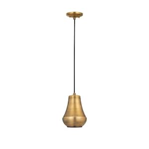 Hartford 1-Light Brushed Brass Shaded Pendant Light with Brushed Brass Metal Shade