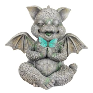 Solar Dragon with LED Butterfly, 11 in. x 10 in. Garden Statue