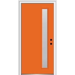 32 in. x 80 in. Viola Left-Hand Inswing 1-Lite Frosted Glass Painted Fiberglass Prehung Front Door on 6-9/16 in. Frame