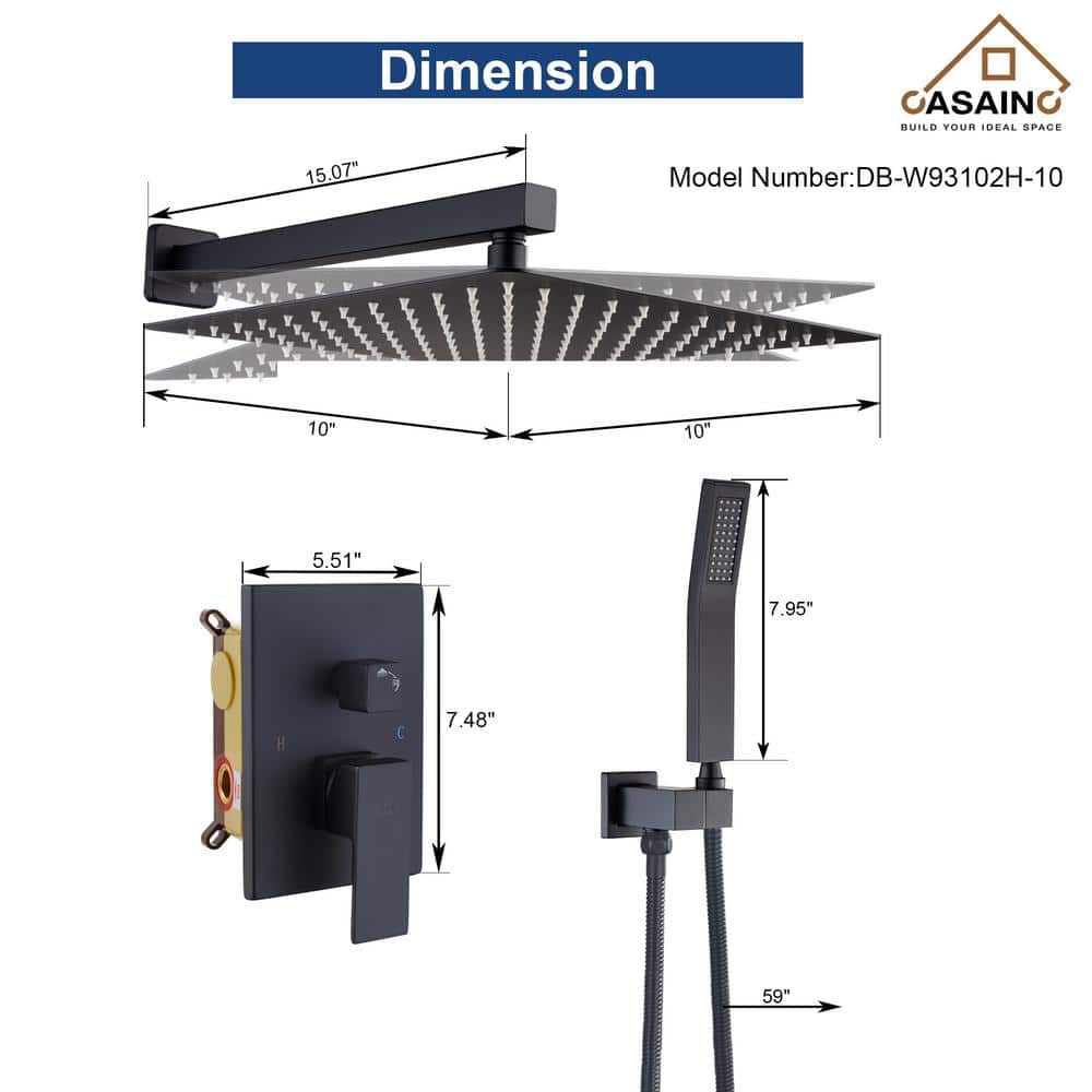Matte Black Dual Function Square Rain Shower System