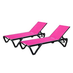 Aluminum Metal Adjustable Outdoor Chaise Lounge, All Weather Rose Red Stacking Reclining Chair with 2 Wheels