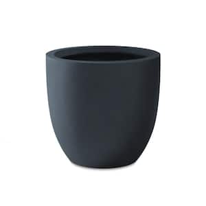 13.39 in. x 12.6 in. Round Charcoal Finish Lightweight Concrete and Fiberglass Indoor Outdoor Planter with Drainage Hole