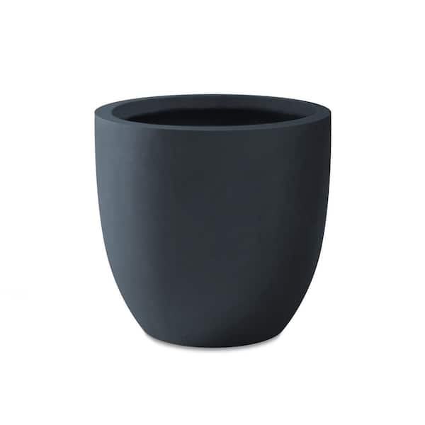 KANTE 13.39 in. x 12.6 in. Round Charcoal Finish Lightweight Concrete and Fiberglass Indoor Outdoor Planter with Drainage Hole
