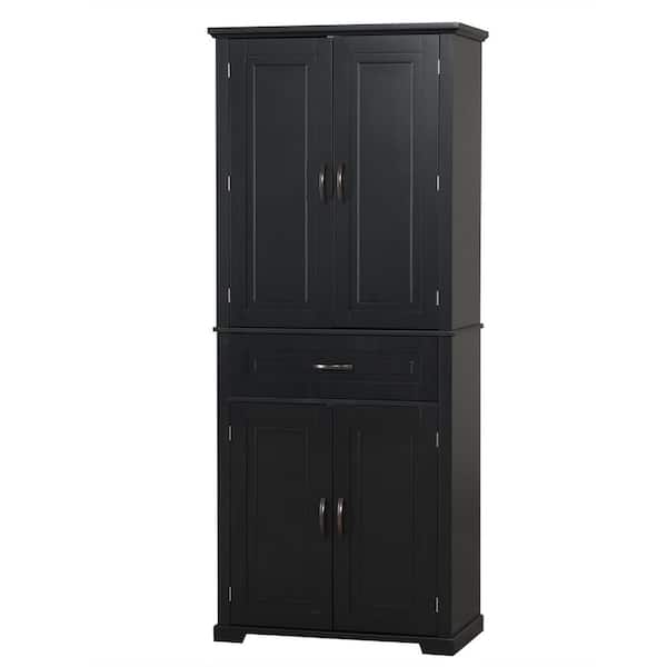 30 in. W x 15.7 in. D x 72 in. H Black MDF Freestanding Linen Cabinet with Door, Adjustable Shelf