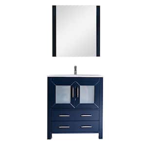 Newport 30 in. W x 18 in. D Bath Vanity in Navy with Ceramic Vanity Top in White with White Basin and Mirror