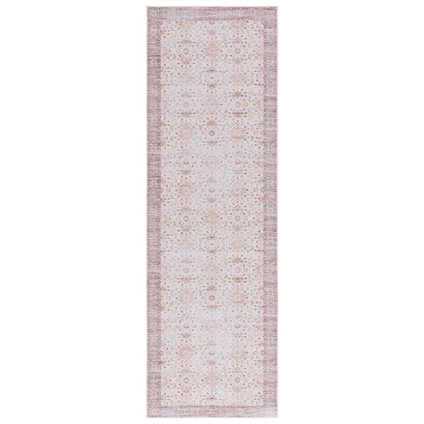 SAFAVIEH Tucson Beige/Gold 3 ft. x 8 ft. Machine Washable Border Floral Runner Rug