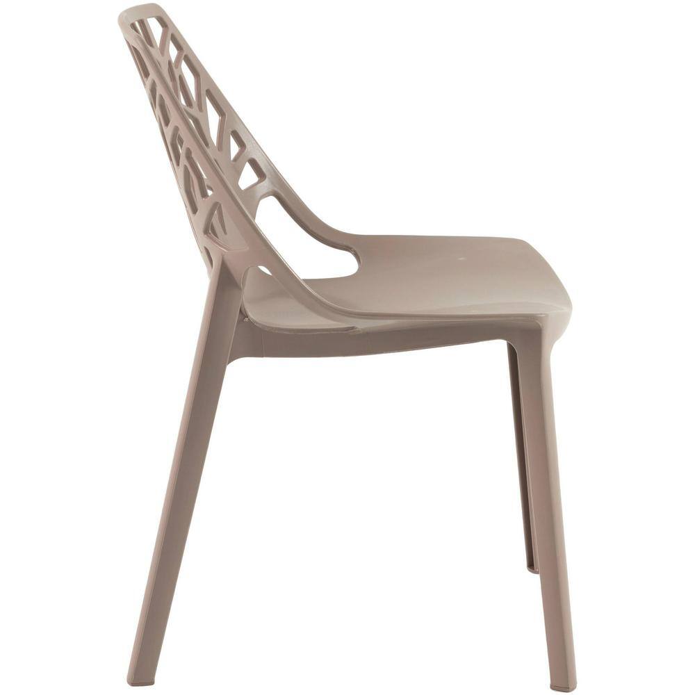 Cornelia Solid Taupe Stackable Plastic Side Chair with Tree Design