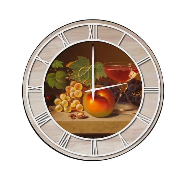 Unbranded "Fruit and Cocktail" Woodgrain Accent and White Numbers Imaged Wall Clock