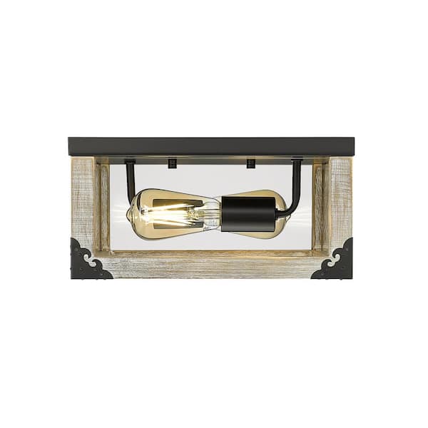 OVE Decors Winchester in 2-Light Driftwood Flush Mount with Glass Shade