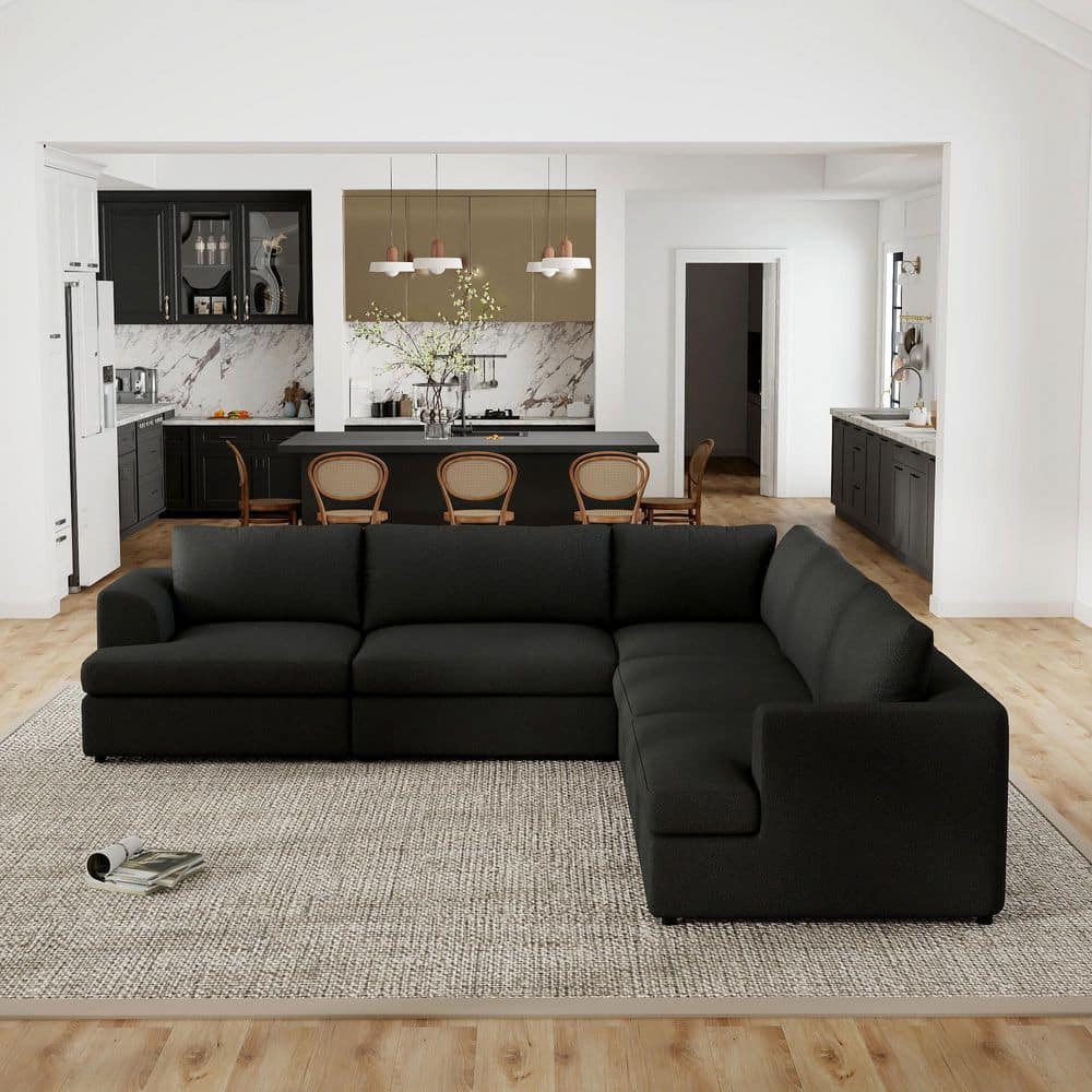 Magic Home Boucle Loop Yarn 118 in. Flared Arm Fabric 3 Seater Sofa ...
