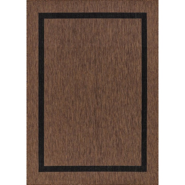6 X 9 Gold Black Waikiki Modern Bordered Indoor Outdoor Area Rug