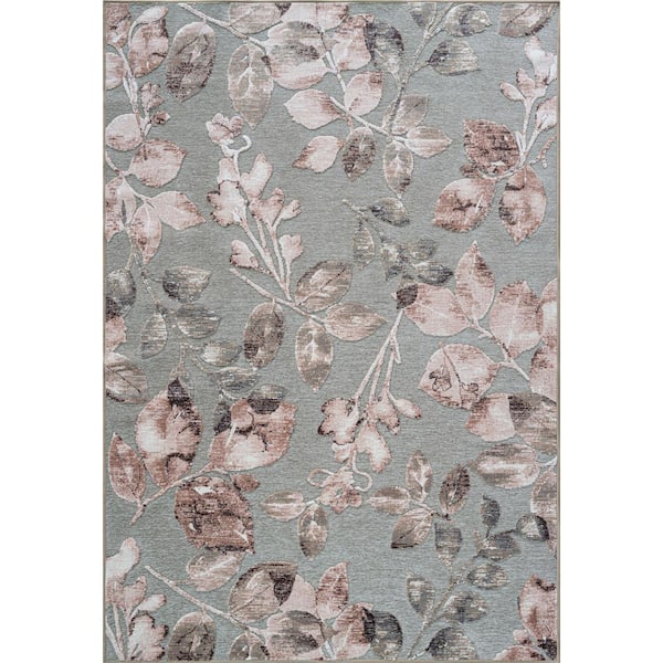 Sams International Napa Adina Beige/Gray/Blush 7 ft. 10 in. x 10 ft. Floral Chenille and Viscose Area Rug