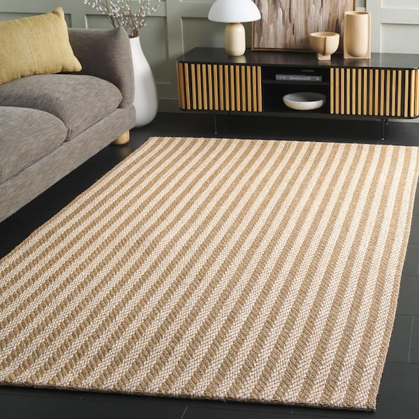 Natural Fiber 9 ft. x 12 ft. Natural/Ivory Striped Woven Area Rug