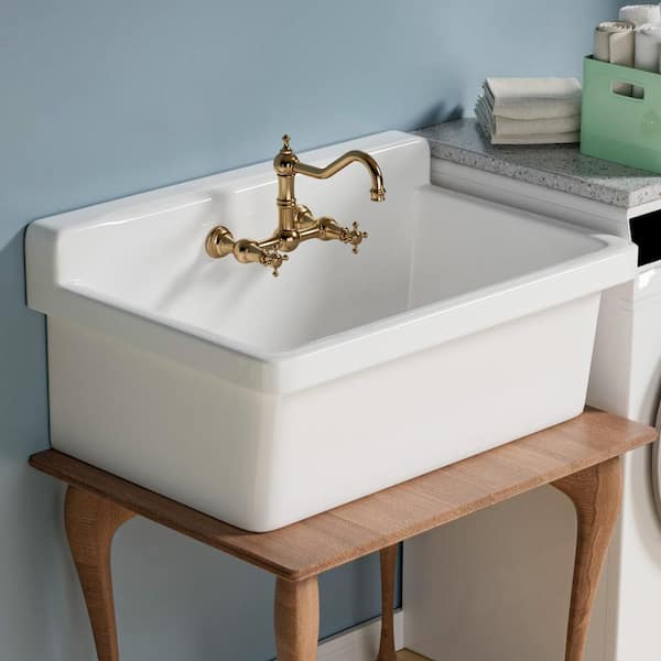 HOMLYLINK High Back Farm Style Sink 30 in. Wall Mount Single Bowl