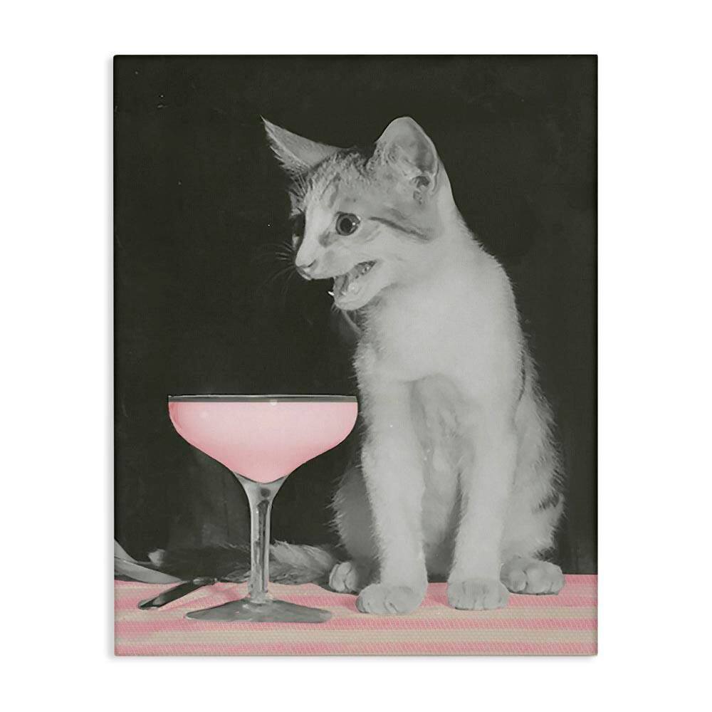 Cat & Pink Drink by Daphne Polselli Unframed Food Graphic Art Print 20 in. x 16 in. price history on PriceWatchPro