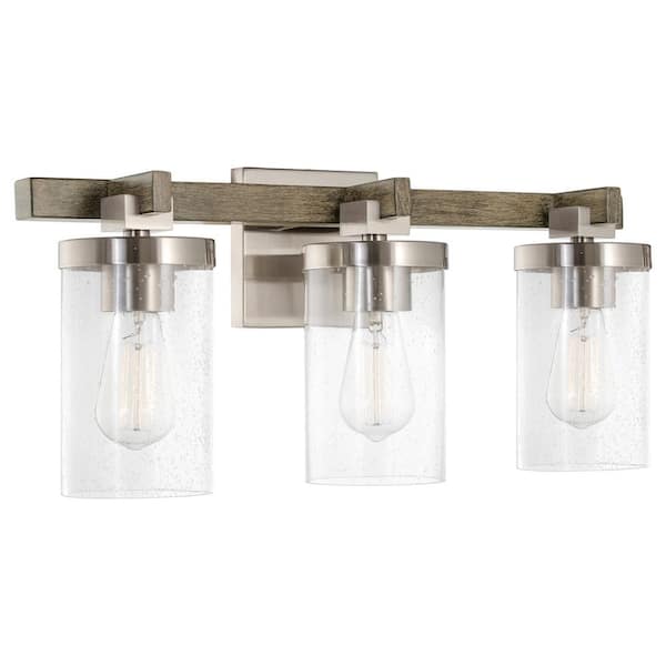 Kira Home Concord 22 in. 3-Lights Brushed Nickel Farmhouse Bathroom Vanity Light