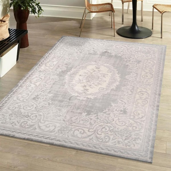 Rosalia Cottage Medallion Ivory/Gray 8 ft. x 10 ft. Area Rug