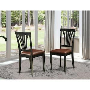 Black Faux Leather Upholstered Wooden Chairs With Cushion, (Set of 2)