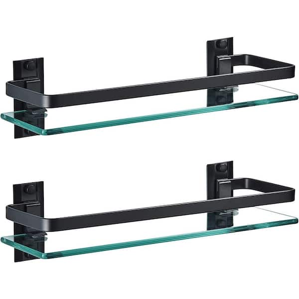 Cubilan 15.7 in. W x 4.6 in. D Black Decorative Wall Shelf, 2 Pack Bathroom Glass Shelf