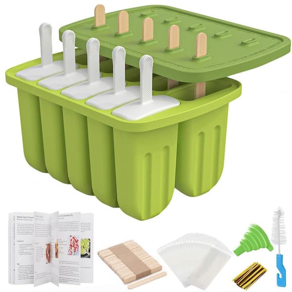 Silicone Popsicle Molds with Reusable and Disposable Sticks, Bags, Funnel, Brush, Recipe, 10 Piece Pack
