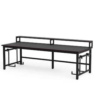 Harvin 78.7 in. Rectangular Black Wood Gaming Computer Desk with Monitor Stand CPU Shelves