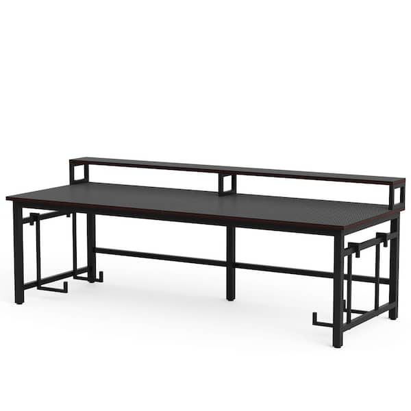 BYBLIGHT Harvin 78.7 in. Rectangular Black Wood Gaming Computer Desk with Monitor Stand CPU Shelves